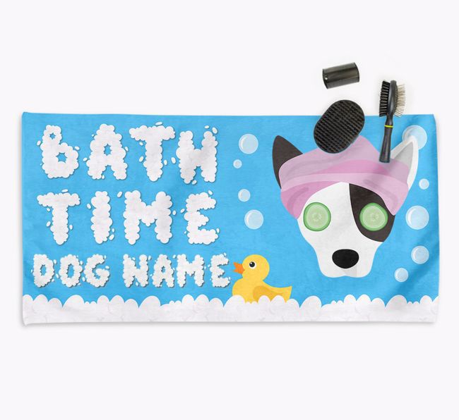 'Bubble Bath Time' Personalised Dog Towel for your {breedCommonName}